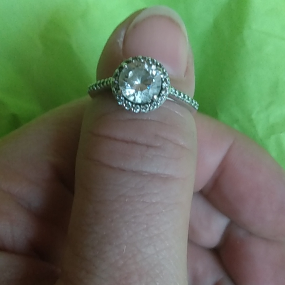 CZ halo round stone sterling silver engagement ring size 7